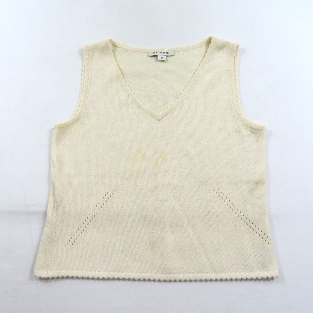 St John Ivory Beige Color Knit Tank Top Vest Womens Sz P